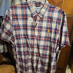 U.S. Polo Assn. Men's Red and Blue Plaid Shirt